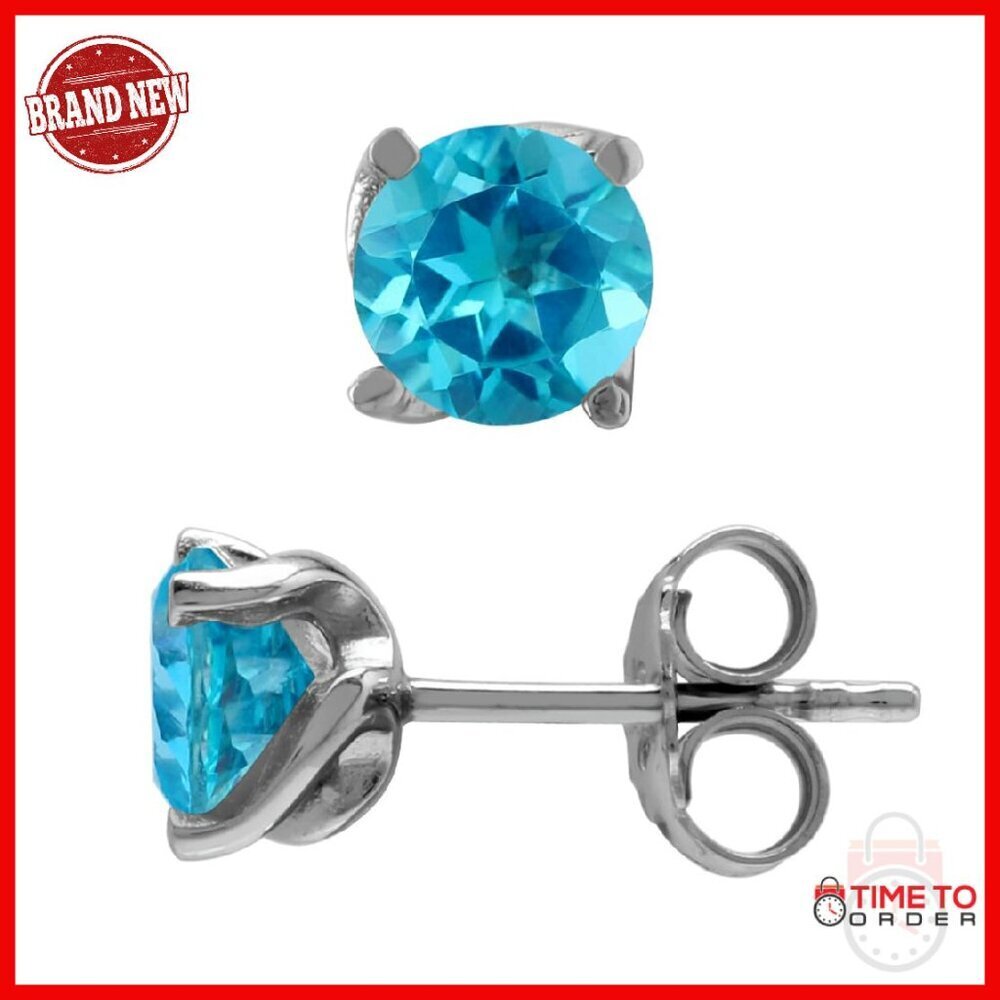 6MM Round Sterling Silver Stud Earrings with Genuine Gemstones